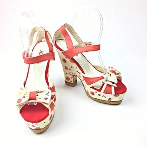 Killah Open Toe Floral Bow Trim Platform Heels